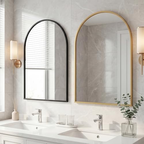 Arched Black Bathroom Mirrors for Wall, 26x38-Inch Bathroom Mirror for Over Sink, Wall Vanity Mirror with Matte Metal