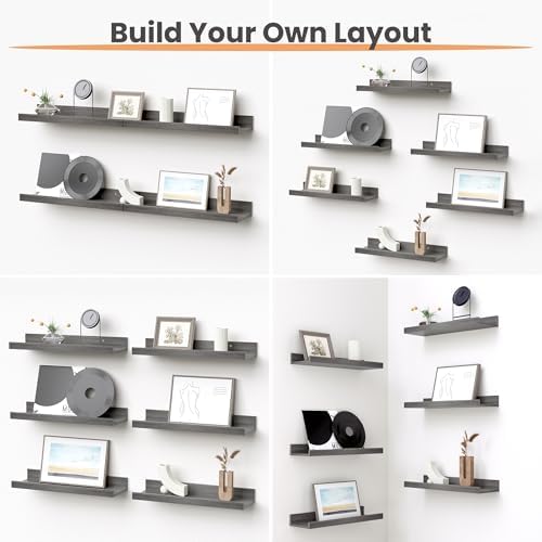 upsimples Floating Shelves for Wall Decor and Storage, Grey, 6Pcs 15.7''
