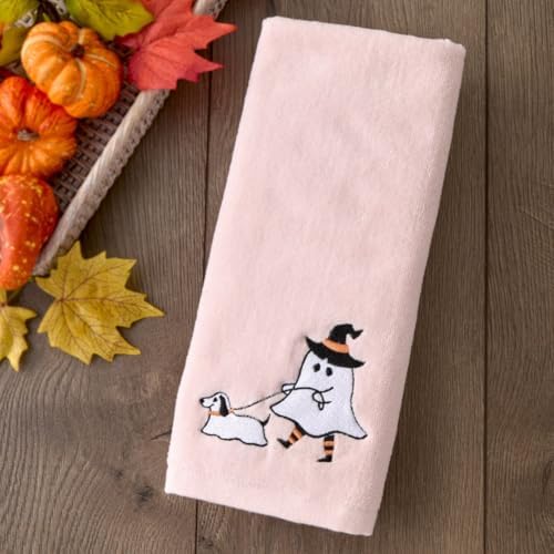 SKL Home Halloween Ghost Walking Dog Hand Towel Set-2pc, 100% Cotton, Pink