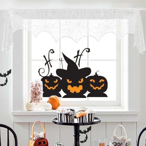 Halloween Mantel Scarf 2 Pcs White Lace Spiderweb Fireplace Mantel Scarf,Halloween Mantel Decor for Cloth Table Runner,Halloween Decorations Indoor Festive Party Supplies 96 x 18 Inch