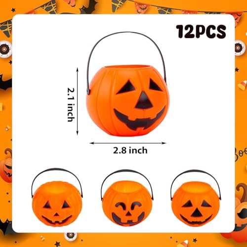 3 Otters 12PCS Mini Halloween Pumpkin Buckets, Small Pumpkin Candy Buckets