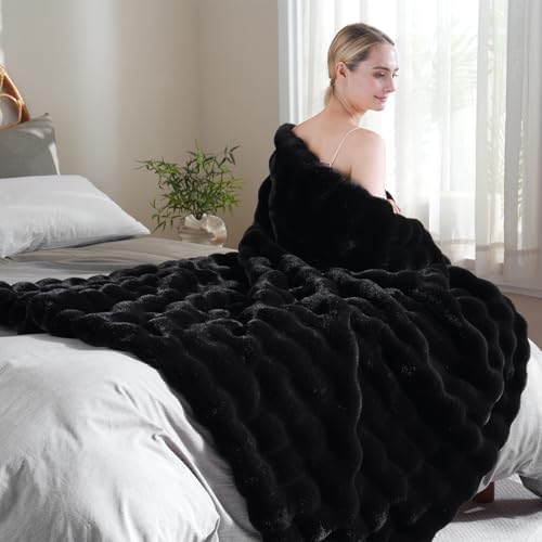 BENVWE Faux Fur Throw Blanket for Couch Bed - Fluffy Soft Thick Bubble Blanket for Living Room Home Decor - Fathers Day