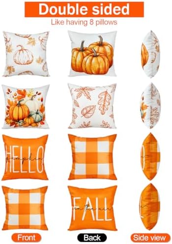 TOYPOPOR Fall Pillow Covers 16x16 4Pcs Double‑Sided Print Autumn Home Decor