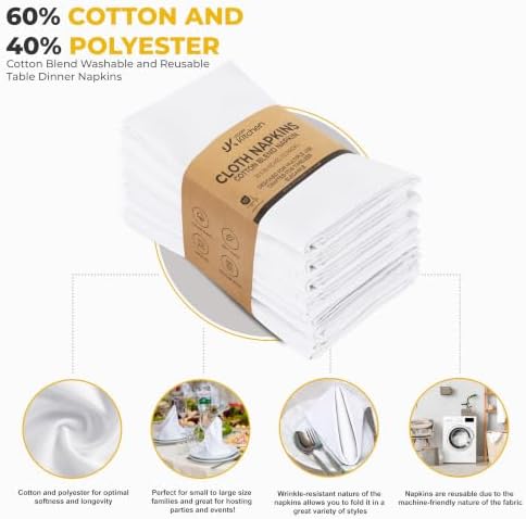 Utopia Kitchen Cotton Blend White Cloth Napkins [12 Pack, 20x20 Inch]