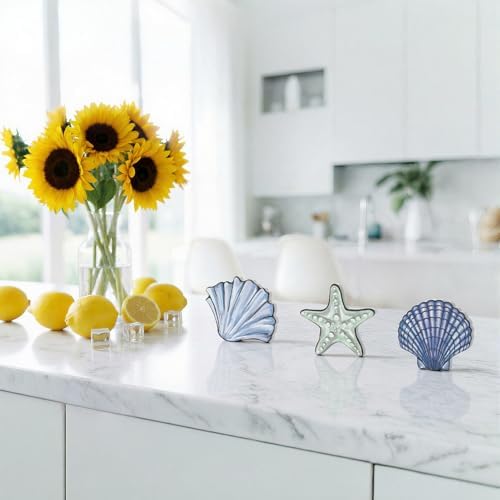 Smile 3 Pcs Wooden Decor Summer Indoor Decorations, Sea Style, Shell Starfish Summer Table Centerpieces for Home Kitchen Seasonal Display