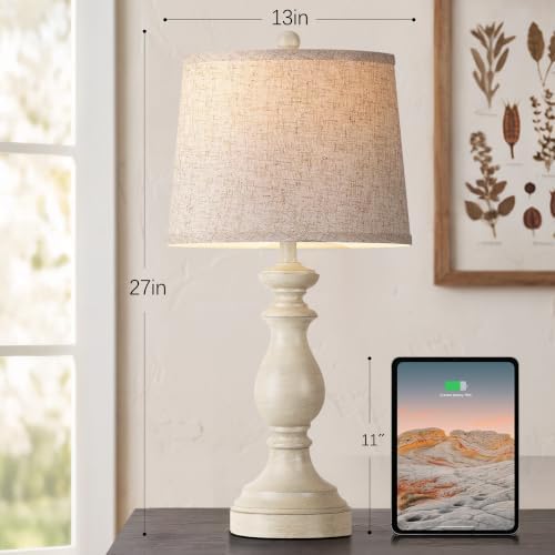 PARTPHONER Traditional Table Lamp Set of 2, Rustic Farmhouse Table Lamps for Living Room Bedroom, 27" Bedside Desk