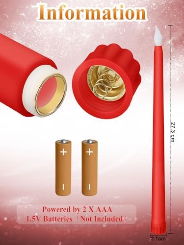 Treela Battery Operated LED Taper Candles,Basic,11 Inch,Red