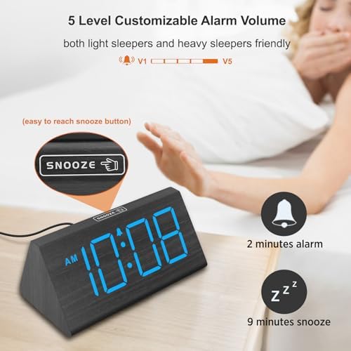 DreamSky Wooden Digital Alarm Clock for Bedrooms with Large Numbers