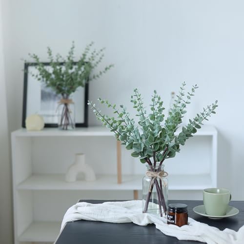 17.5" Artificial Eucalyptus Stems in Glass Vase / White