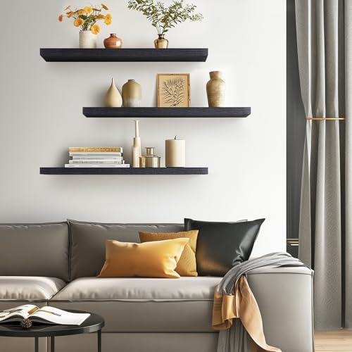BAYKA Floating Shelves for Wall, 36 inches Wall Mounted Rustic Wood Shelves for Bathroom, Bedroom, Living Room, for