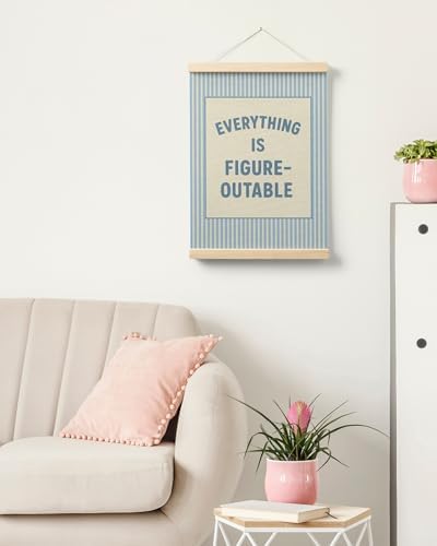 FGFK Preppy Blue Everything Is Figureoutable Inspirational Wall Art Poster Hanger Frame, Trendy Blue Striped Positive
