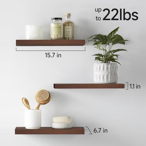 BAYKA Floating Shelves for Wall, Wall Mounted Rustic Wood Shelves for Bathroom, Bedroom, Living Room, Kitchen,Small