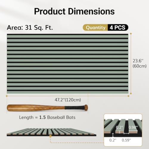 TONOR Wood Wall Panels for Interior Wall Decor, 4 Pack 47.2" x 23.6"(30.94ft²) Wood Slat Aacoustic Panels, Soundproof