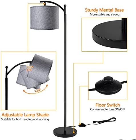 ROTTOGOON Floor Lamp with 3CCT LED Bulb, Gray Linen Lamp Shade for Living Room, Modern Standing Lamp for Bedrooms