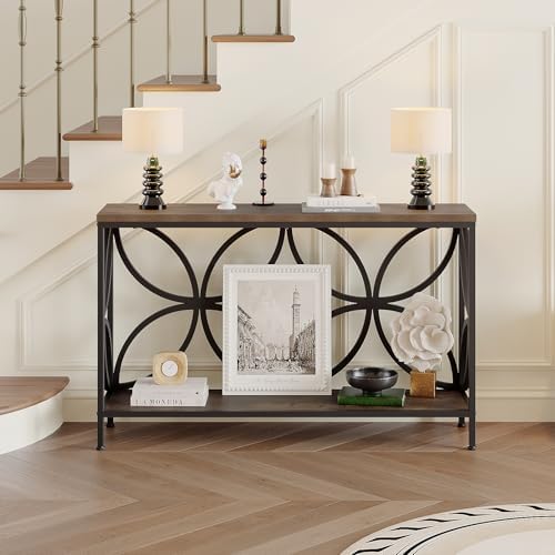 GiftGo Narrow Sofa Table 47.2 Inch, Industrial Sofa Table Behind Couch, Vintage Entry Console Table with Storage for