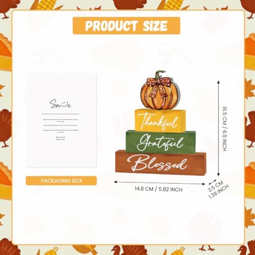 Smile Thanksgiving Wooden Block Signs, Pumpkin Decor