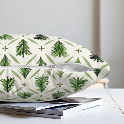 Christmas Tree Pillow Covers 18x18 Set of 2 Sage Green Xmas Farmhouse Print Outdoor Decorative Pillow Cases Winter Holiday Decorations Throw Cushion Case for Couch Sofa Bed