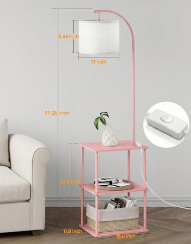 PARTPHONER Floor Lamp with Table, Night Stand with Lamp, Narrow Side Table with 3CCT LED Bulb, Small Coffee Table
