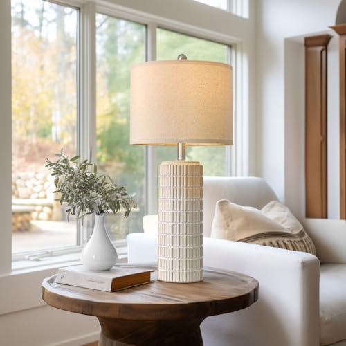 PoKat 27.5'' Tall Table Lamps for Living Room Set of 2, Ceramic Bedroom Lamps for Night Stands, Modern Bedside Lamps