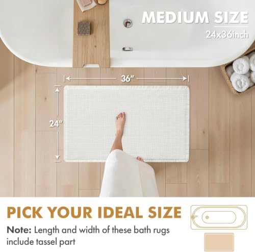 MIULEE Set of 2 Waffle Bathroom Rugs Boho Bath Mat White 24x36 Inch