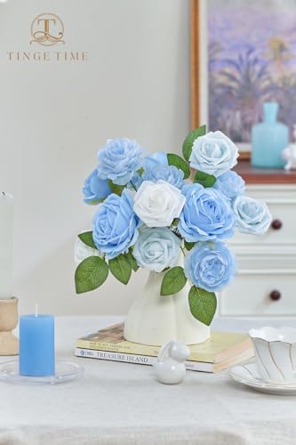 TINGE TIME 23pcs Artificial Wedding Flower Combo, Rose Peony Light Blue