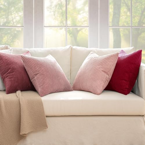 MIULEE Soft Corduroy Decorative Throw Pillow Covers Pink Series 20x20