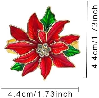 Poinsettia Napkin Rings Set of 6, Xmas Party Red Flower Napkin Holder Buckles, Thanksgiving Christmas Napkin Rings (Dark Red, One Size)