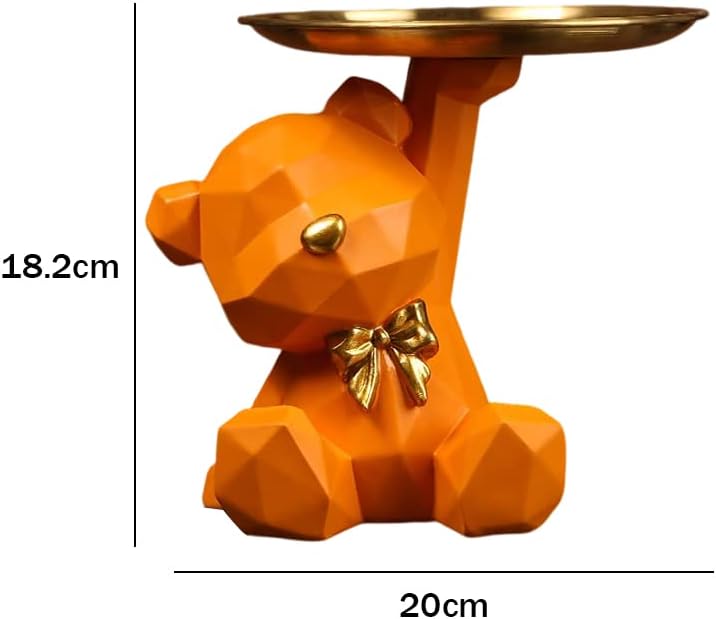 Geometric Bear Storage Tray Resin Lovely Nordic Bear Sculptures Keys Holder Lipsticks / Orange
