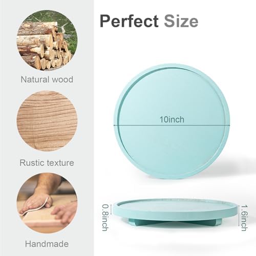 Round Decorative Tray Wood Bathroom Counter Organizer Farmhouse Kitchen / Light Blue / Set of 10