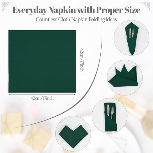 PLOYMONO Hunter Green Cloth Napkins - 8 Pack 17" x 17" Polyester Napkins