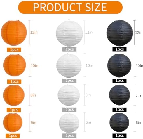 BEISHIDA Black Orange White Paper Lanterns 6/8/10/12Inch Round Chinese Lamp