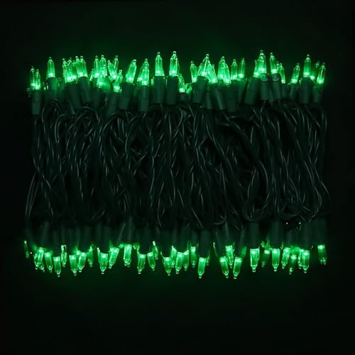 Green Christmas LED Lights - 2 Pack 100 Count Green Christmas String Lights for Tree, Party, Holiday, Indoor/Outdoor St. Patrick's Day Decorations, 2 Sets 33 Feet Green Wire, UL Certified, Connectable