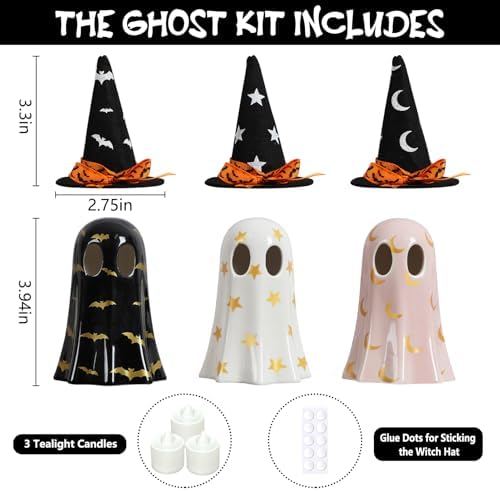 DAZONGE Set of 3 Halloween Ceramic Ghost Halloween Decorations Indoor