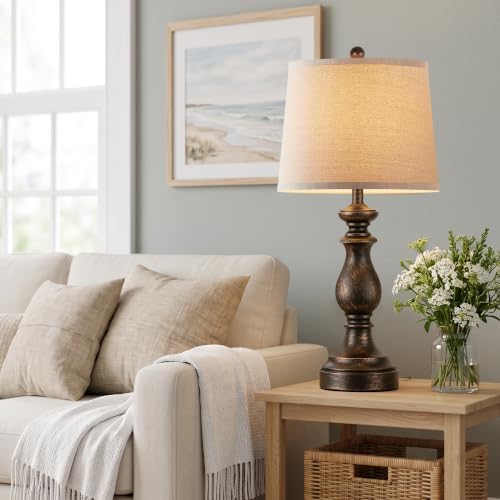 PARTPHONER Traditional Table Lamp Set of 2, Rustic Farmhouse Table Lamps for Living Room Bedroom, 27" Bedside Desk