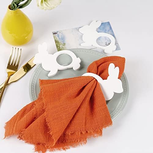 Easter Bunny Ear Napkin Rings Set of 12, White Wooden Bunny Rabbit Napkin Ring Holders Cute Bunny Buckles for Easter Dining Table Decoration Sand Spring Parties (12 Pieces Bunny)
