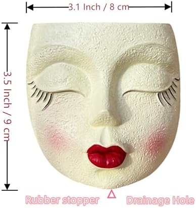 Face Planter Pot,Small Cute Resin Flower Head Planters Red Lip,Yellow,1P