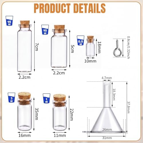 Geiserailie 45 Pcs Spell Jar Mini Glass Potion Bottles Cork Stopper,Small