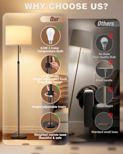 Ambimall Height Adjustable Modern Floor Lamp, Brown & Black