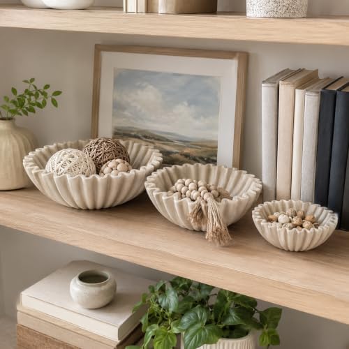 YMXYJM Decorative Bowl Set of 3, Fluted Resin Bowls for Home Decor, Beige
