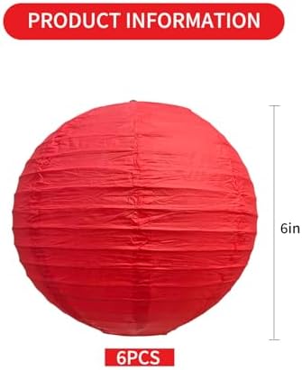 BEISHIDA 6 Inch Red Paper Lanterns 6 Packs Hanging Round Chinese Lantern