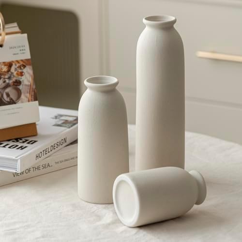 Ceramic Vase Set-3 / L Beige / 10.3 Inch