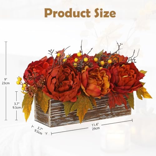 DILATATA Fall Decor Autumn Harvest Floral Centerpiece with Artificial Peony Maple Leaf and Berries Arrangement for Thanksgiving Party Mantel Fall Decor