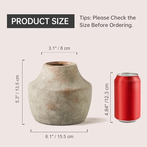 Mitt&Ditt Ceramic Flower Vase, 5.3 inch Pottery Farmhouse Rustic Vase, Handcrafted Weathered Vases, Small Flower