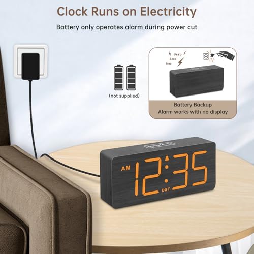 DreamSky Wooden Digital Alarm Clock for Bedroom with Large Numbers
