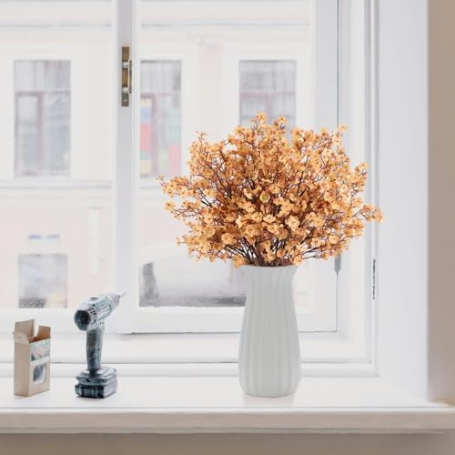 8Pcs Artificial Fall Flowers Real Touch Babys Breath Fake Brown Flowers