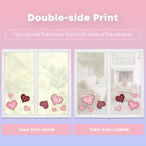 Horaldaily 120 PCS Valentine Window Cling Sticker, Pink Buffalo Plaid Stripe Dots Love Hearts Home Party Supplies Shop Window Glass Display Decoration