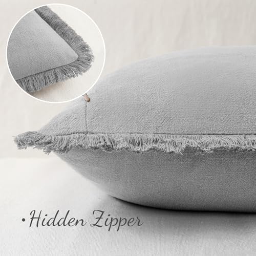 MIULEE Linen Fringe Decorative Euro Throw Pillow Covers Light Grey 24x24