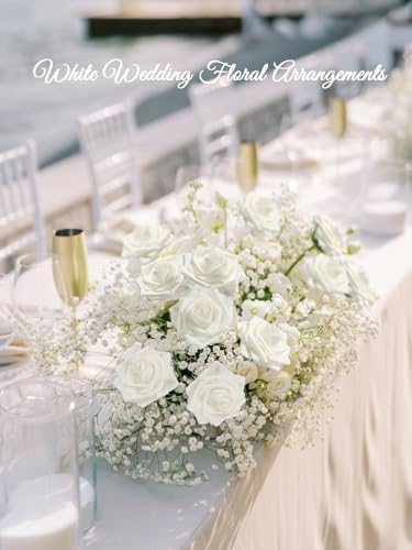 MACTING 30PCS White Artificial Roses with Stems, Real Touch Foam Flowers