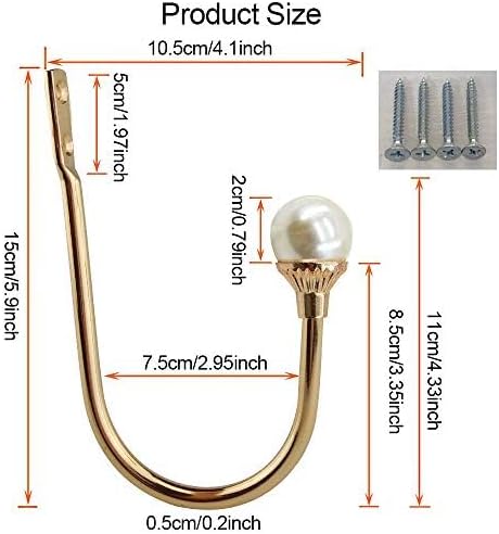 6 Pack Curtain Holdbacks Wall Mounted Curtain Tiebacks Hooks Plastic Pearl U Shape Curtain Tiebacks with Screws Curtain