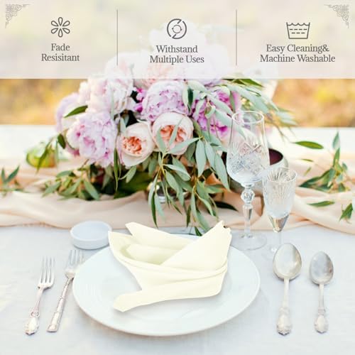 PLOYMONO Ivory Cloth Napkins - 8 Pack 17" x 17" Washable Polyester Napkins